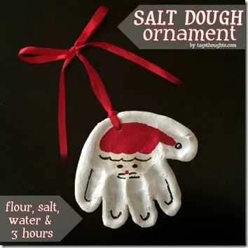 Make this adorable Santa handprint ornament out of salt dough! You can find the recipe and directions on the blog!