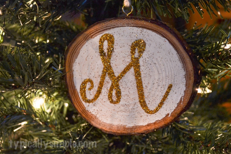 Glitter Monogram Wood Slice Ornaments