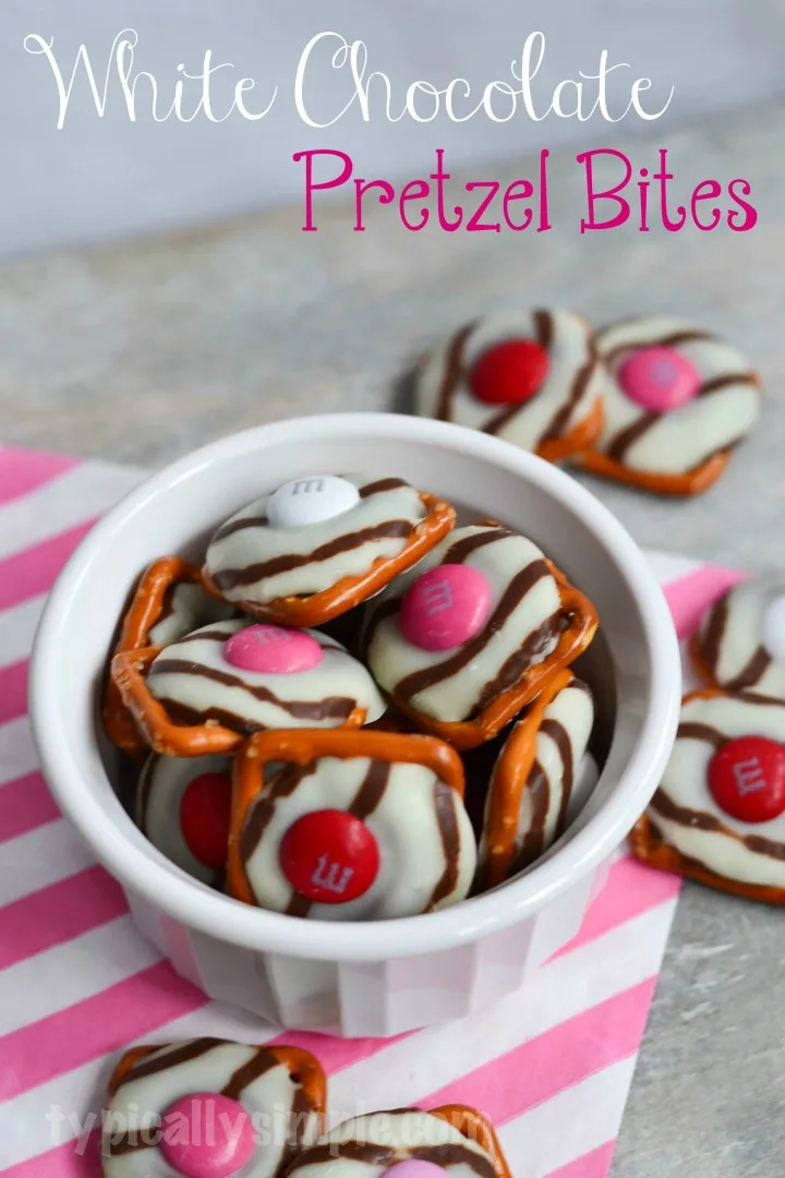 White Chocolate Pretzel Bites with M&Ms