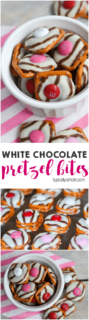 These easy to make white chocolate pretzel bites are a yummy sweet and salty treat! Package a few up in a small cellophane bag and tie with a ribbon to make a cute, little Valentine's Day gift!