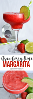 A delicious strawberry-lime margarita recipe that is easy to make and perfect to enjoy while relaxing by the pool or at the beach!
