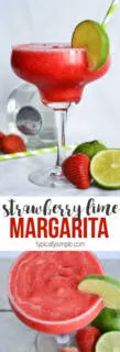 A delicious strawberry-lime margarita recipe that is easy to make and perfect to enjoy while relaxing by the pool or at the beach!