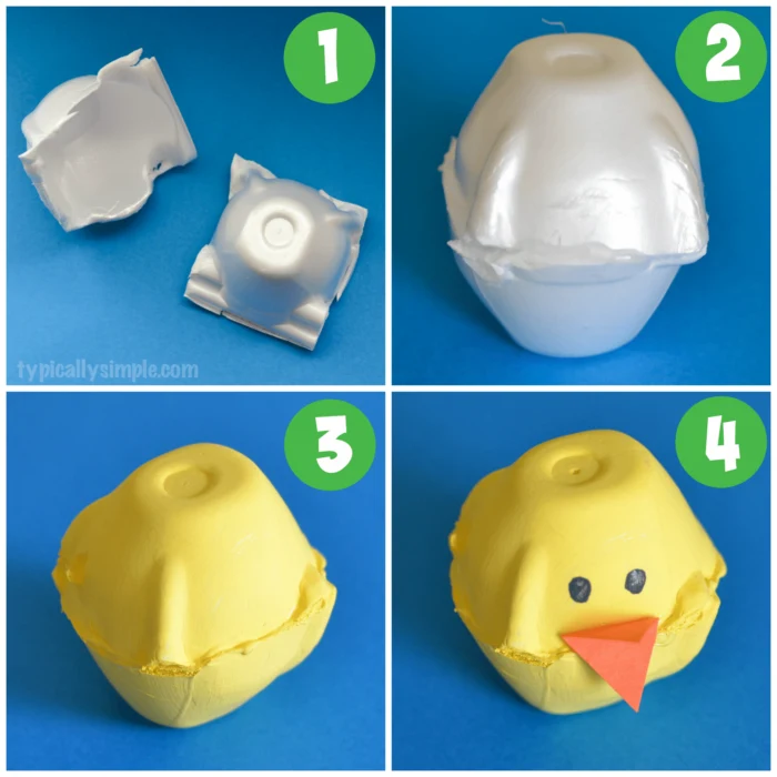 Steps for making egg carton chicks