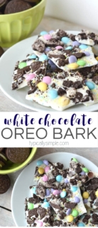 Packed full of pastel colored M&M's, this white chocolate Oreo bark recipe is super simple to make! A perfectly delicious treat for Easter!