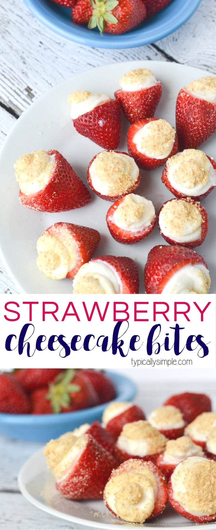 These no bake strawberry cheesecake bites are super easy to make! A delicious sweet treat that makes a great dessert for parties, brunch, or as an afternoon snack!