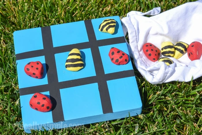 Tic Tac Toe Board Game with Rocks