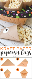 These easy DIY kraft paper bags are a fun way to serve popcorn at your Halloween parties! Just personalize the stickers to go with your party theme!