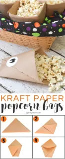 These&nbsp;easy DIY kraft paper bags are&nbsp;a fun way to serve popcorn at your Halloween parties! Just personalize the stickers to go with your party theme!