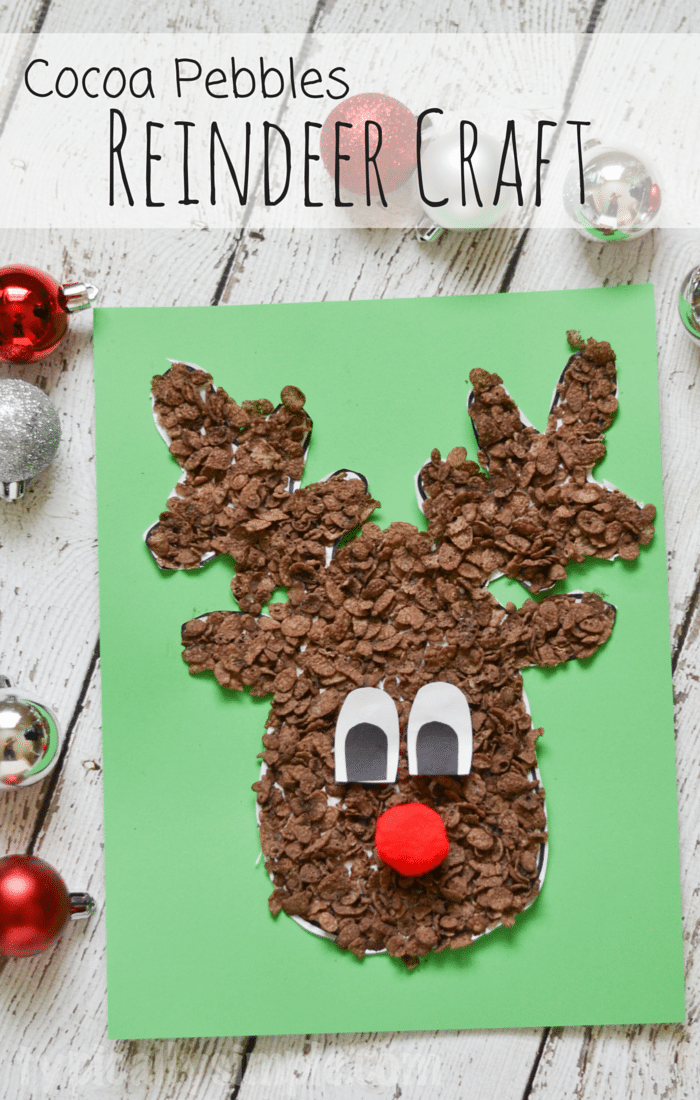 Using Cocoa Pebbles, create this super cute reindeer craft with the kids for Christmas! #CocoaPebbles AD