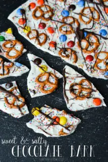 Do you love salty & sweet treats? This easy to make chocolate bark recipe has just a few ingredients and you get the best of both worlds!