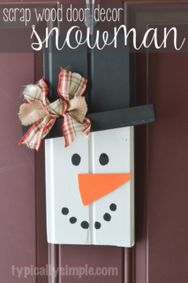 With two pieces of scrap wood, some paint, and a few other supplies from your craft stash, create this cute rustic snowman to hang on your front door!