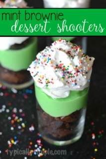 A festive treat perfect for St. Patrick's Day, these mint brownie dessert shooters are super easy to make and oh so yummy to eat! | TypicallySimple.com
