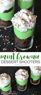 These mint brownie dessert shooters are super easy to make and oh so yummy to eat! A festive treat that is perfect for St. Patrick's Day!