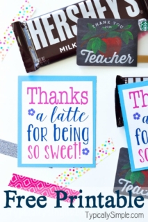 A free printable to show someone how much you appreciate them! Attach a coffee shop gift card and some chocolate for a sweet gift to give to a teacher, co-worker, or friend!