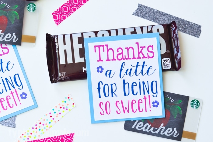 A free printable to show someone how much you appreciate them! Attach a coffee shop gift card and some chocolate for a sweet gift to give to a teacher, co-worker, or friend!