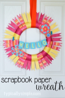 This scrapbook paper wreath is perfect for a Mom's Night Out - Pinterest Party craft project! With just a few supplies, make a fun wreath to hang in your home! #SpringCreations #ad