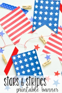 Print out this stars & stripes banner to add some patriotic decor to your home! Perfect for the 4th of July, Memorial Day, or Labor Day, this stars & stripes banner is an inexpensive way to decorate with red, white & blue.