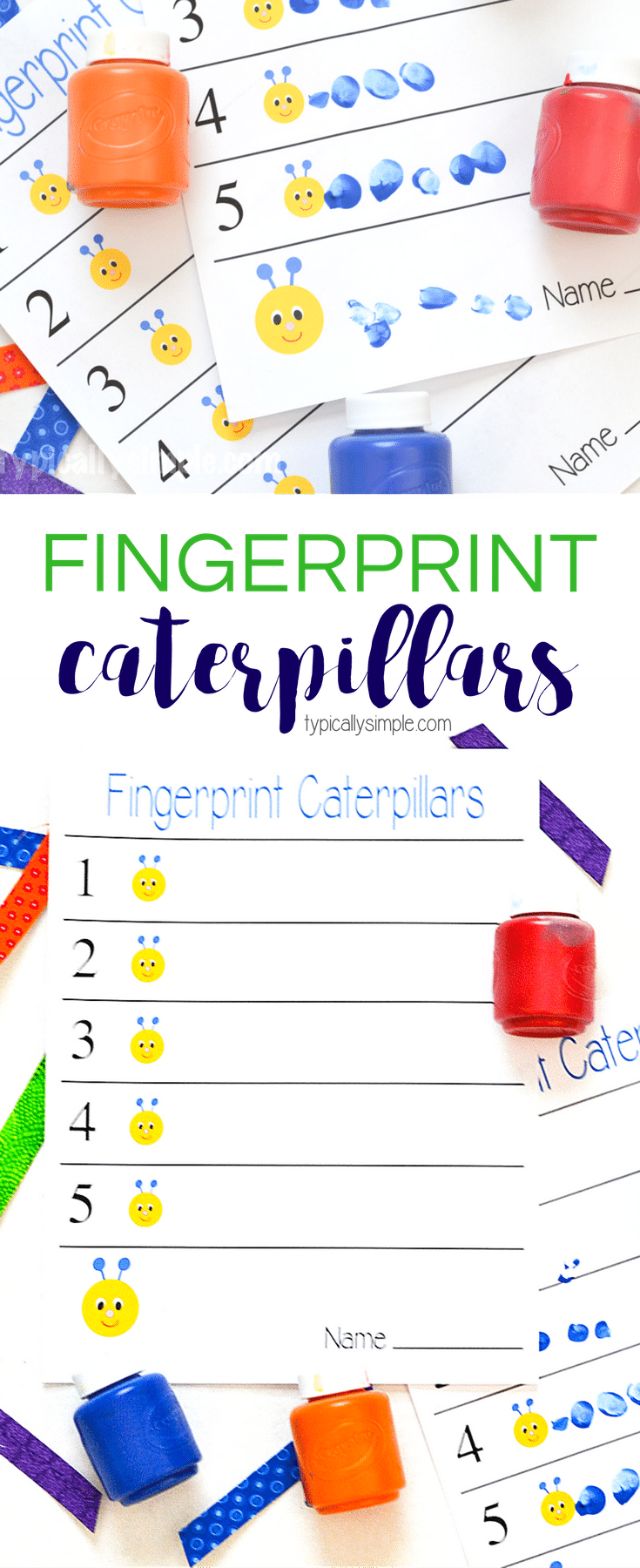 These fingerprint caterpillars are a fun way to work on number awareness! A simple craft project that only needs the free printable and some paint.