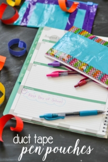 A quick 10 minute craft that is perfect to make with the kids, these duct tape pen pouches make a fun back-to-school project.