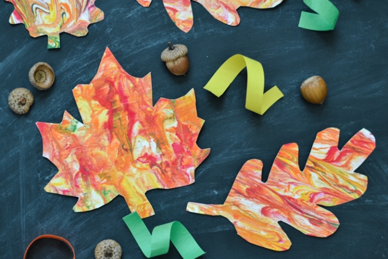 Marbled Paper Fall Leaves - Kids' Craft