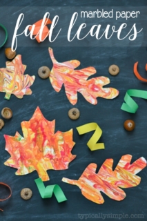 Grab a few supplies and make this unique marbled paper fall leaves with the kids! A fun craft project for fall!
