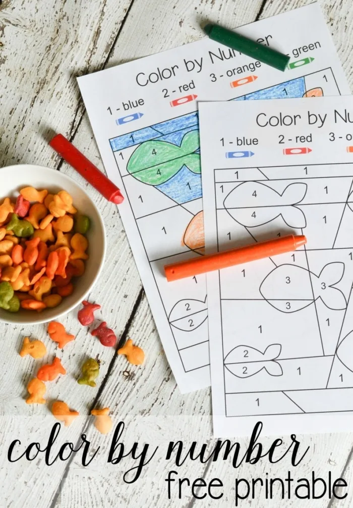 This color by number activity is a perfect way to get a little number practice in while enjoying an after-school snack of Goldfish crackers! 
