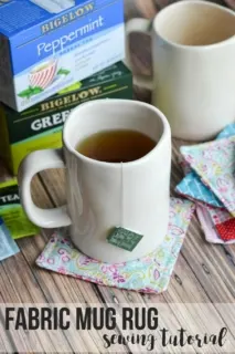 This fabric mug rug is a perfect project for someone just learning to sew but would also be great for the more advanced sewing crowd to whip up with some fabric scraps! Then place your favorite mug of Bigelow hot tea on your new fabric coaster! #TeaProudly #ad