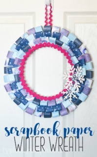Dig through your scrapbook paper stash to make this fun one-hour wreath craft project! This scrapbook paper winter wreath is perfect for that time between taking down Christmas decor and putting up Valentine's day decorations. Or change up the colors and prints of the paper to make a wreath for any holiday or season!