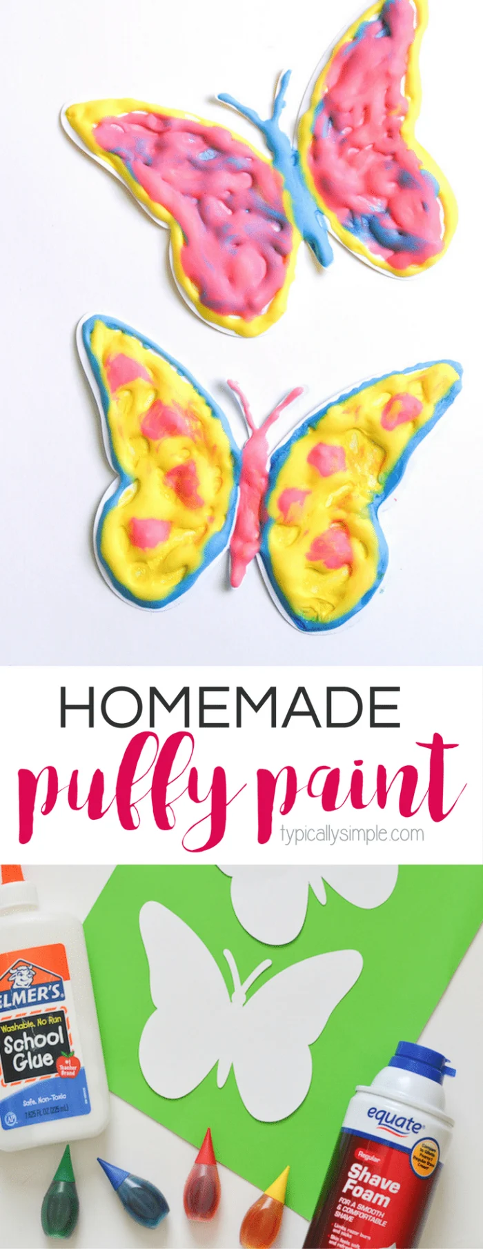 This homemade puffy paint recipe is super easy to make, plus you most likely have all of the supplies already at home! The kids will love this fun sensory activity using shaving cream and glue!