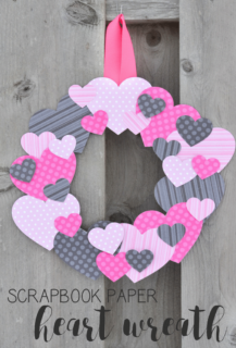 Grab a few basic supplies from your craft stash to make this cute scrapbook paper heart wreath for Valentine's Day!