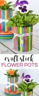 A colorful craft project to make with the kids, these craft stick flower pots are glue-free! A perfect handmade gift to give for Mother's Day or Teacher Appreciation.
