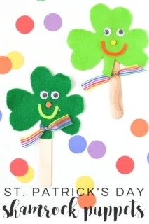 Using just a few basic craft supplies, make these cute craft stick shamrock puppets with the kids for St. Patrick's Day!