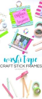 These washi tape craft stick frames are a fun craft project for both kids and adults alike! A great rainy day craft or make them for as a thoughtful, homemade Mother's Day gift!
