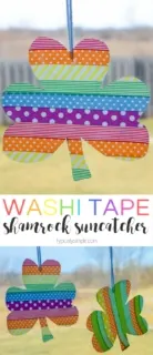 These washi tape shamrock suncatchers are a super easy craft to make with the kids for St. Patrick&rsquo;s Day. And they are perfect for adding a rainbow of colors to your windows!