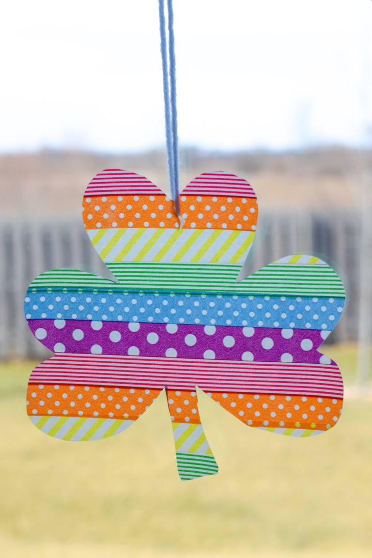 Washi Tape Shamrock Suncatchers - Typically Simple