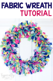 colorful wreath made from scraps of fabric tied on