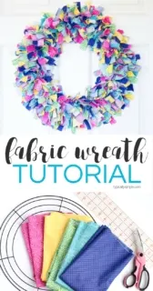 A fabric rag wreath is a fun way to add some color and texture to your front door!