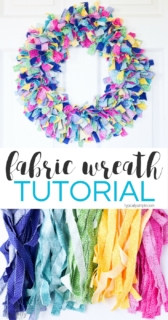 A fabric rag wreath is a fun way to add some color and texture to your front door!