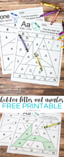 Free printable worksheets to practice letter and number recognition. Grab a few crayons and start coloring to find the Hidden Letter A and Hidden Number 1. Perfect for preschool or early elementary as a way to practice letter and number identification and fine motor skills.