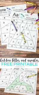 Free printable worksheets to practice letter and number recognition. Grab a few crayons and start coloring to find the Hidden Letter A and Hidden Number 1. Perfect for preschool or early elementary as a way to practice letter and number identification and fine motor skills.