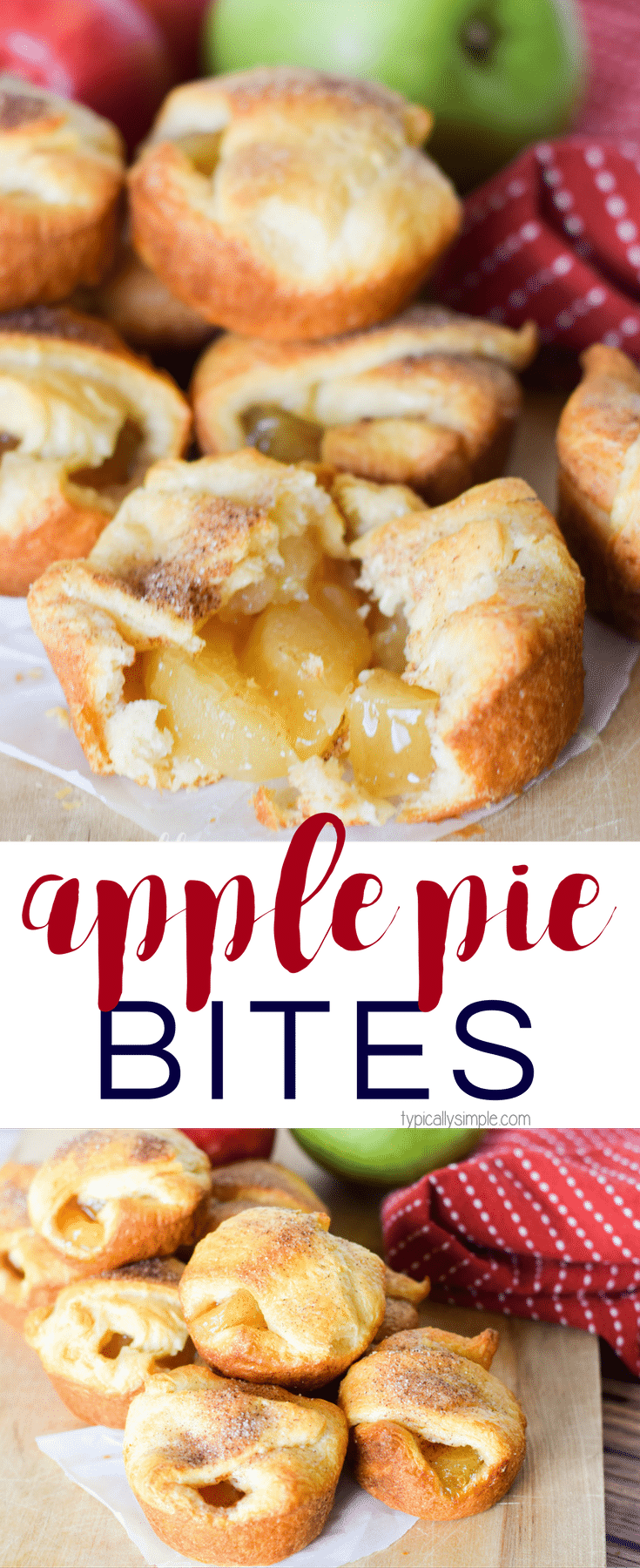 Packed full of baked apples and cinnamon flavor, these apple pie bites are a yummy fall treat! A simple recipe that the kids can help make!