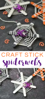 Make these super cute craft stick spiderwebs with the kids for Halloween! These make a great craft project for classroom parties or for a family fun night!