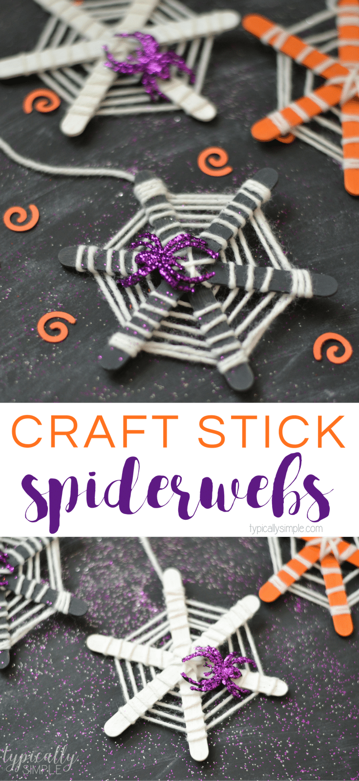 Make these super cute craft stick spiderwebs with the kids for Halloween! These make a great craft project for classroom parties or for a family fun night!