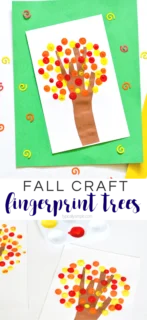 These fingerprint trees are a super fun fall craft to make with the kids!