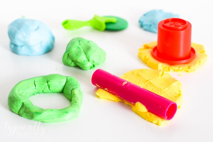 two ingredient soft play dough with kid-friendly tools