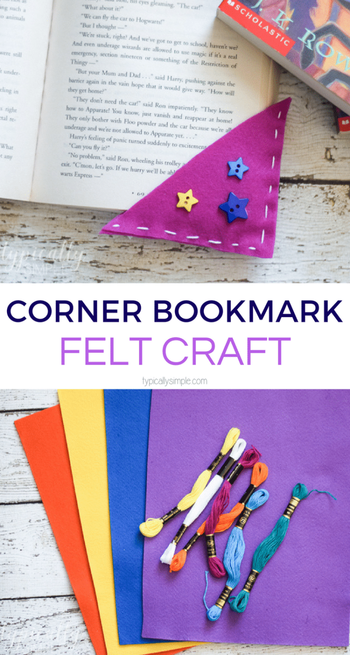 This simple corner bookmark felt craft is a fun way for kids to learn and practice simple sewing skills. Plus these bookmarks make a great handmade gift!