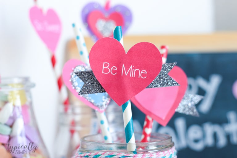 DIY Valentine Paper Heart Straw Toppers