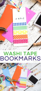 These colorful washi tape bookmarks are a great way to keep the kids busy creating! Plus it's a great way to use up all those scraps of paper and half used rolls of washi tape in the craft room!