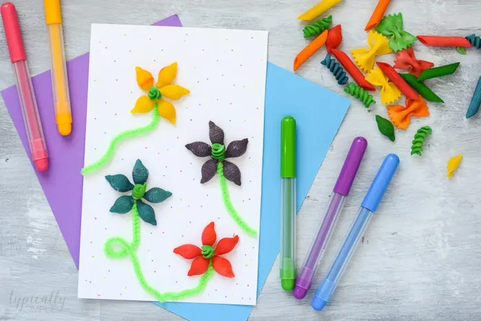 pasta noodle flowers craft for kids