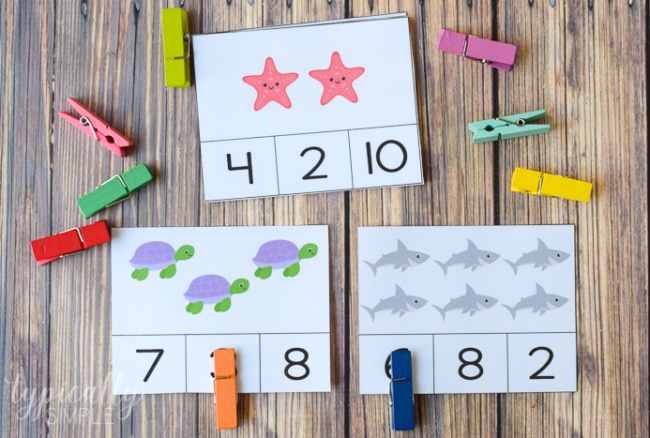 clothespins on cards to practice counting